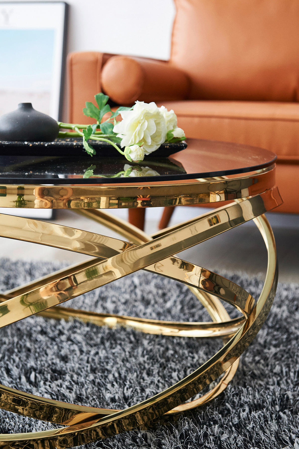 COUCHTISCH in Metall, Glas 80/80/42 cm  - Goldfarben/Grau, Design, Glas/Metall (80/80/42cm) - Livetastic