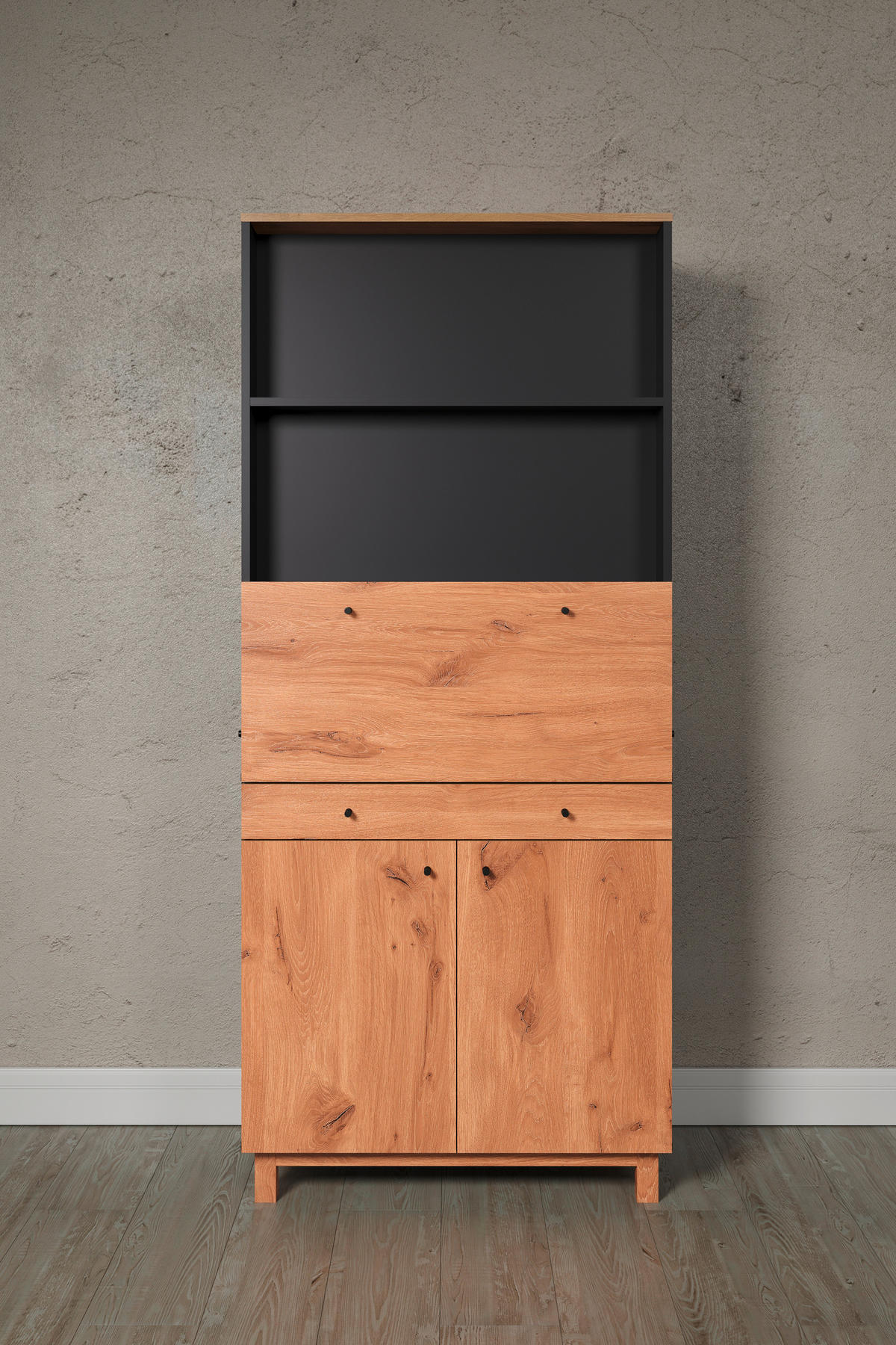 SEKRETÄR  klappbar, Stauraum  - Eichefarben/Schwarz, MODERN, Holzwerkstoff/Kunststoff (76/175/41cm) - Boxxx
