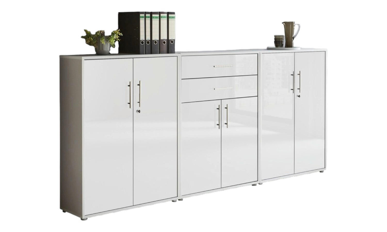 AKTENSCHRANK Grau, Weiß Hochglanz  - Weiß Hochglanz/Grau, MODERN, Holzwerkstoff (253,2/113,6/33cm) - MID.YOU