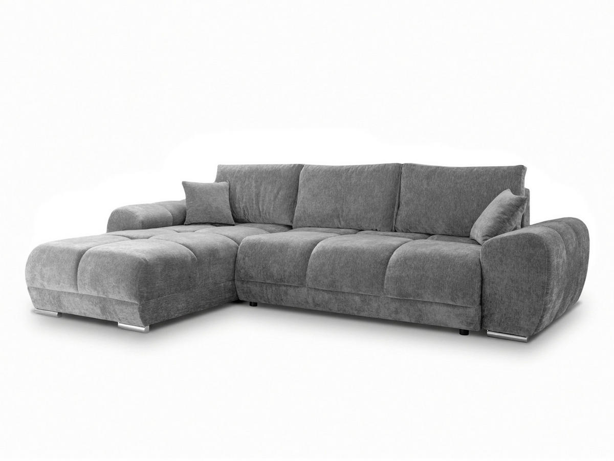 ECKSOFA  in Chenille Grau  - Chromfarben/Schwarz, KONVENTIONELL, Kunststoff/Textil (183/290cm) - Xora