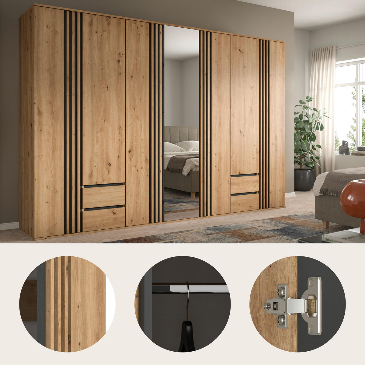 DREHTÜRENSCHRANK  in Anthrazit, Eiche Artisan  - Anthrazit/Eiche Artisan, ROMANTIK / LANDHAUS, Holzwerkstoff (280/192/56cm) - Livetastic