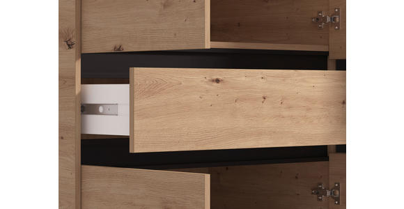 DREHTÜRENSCHRANK 6-türig Schwarz, Eiche Artisan  - Schwarz/Eiche Artisan, Basics, Glas/Holzwerkstoff (182,5/210.5/54cm) - Xora