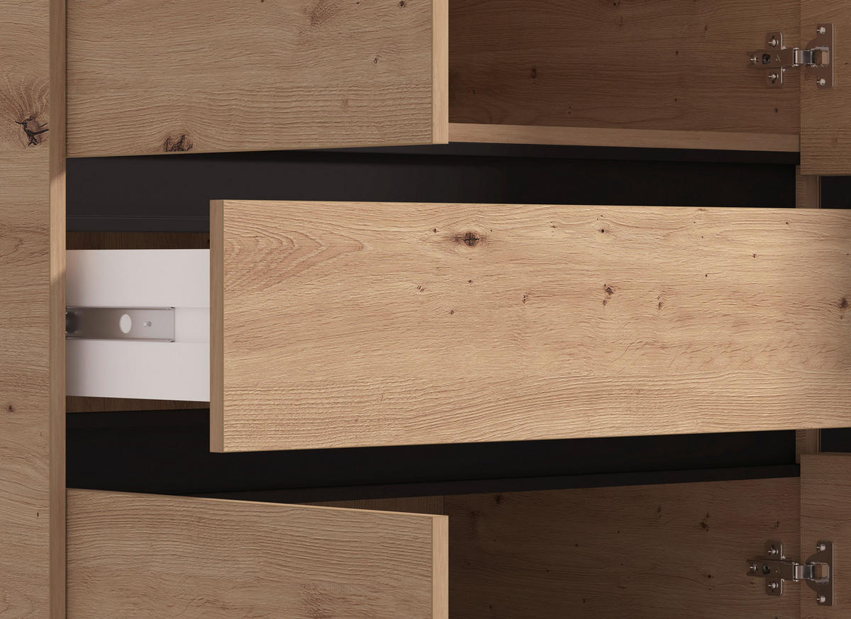 DREHTÜRENSCHRANK 6-türig Schwarz, Eiche Artisan  - Schwarz/Eiche Artisan, Basics, Glas/Holzwerkstoff (182,5/210.5/54cm) - Xora