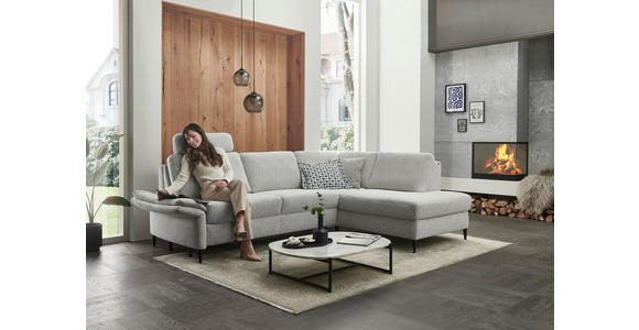 ECKSOFA  in Webstoff Ecru  - Ecru/Schwarz, KONVENTIONELL, Textil/Metall (277/201cm) - Dieter Knoll