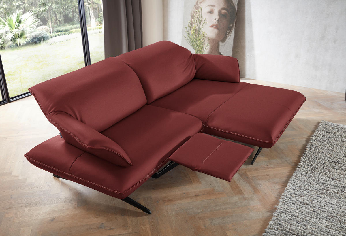 ECKSOFA in Echtleder Weinrot  - Beige/Weinrot, Design, Leder/Metall (252/169cm) - Koinor