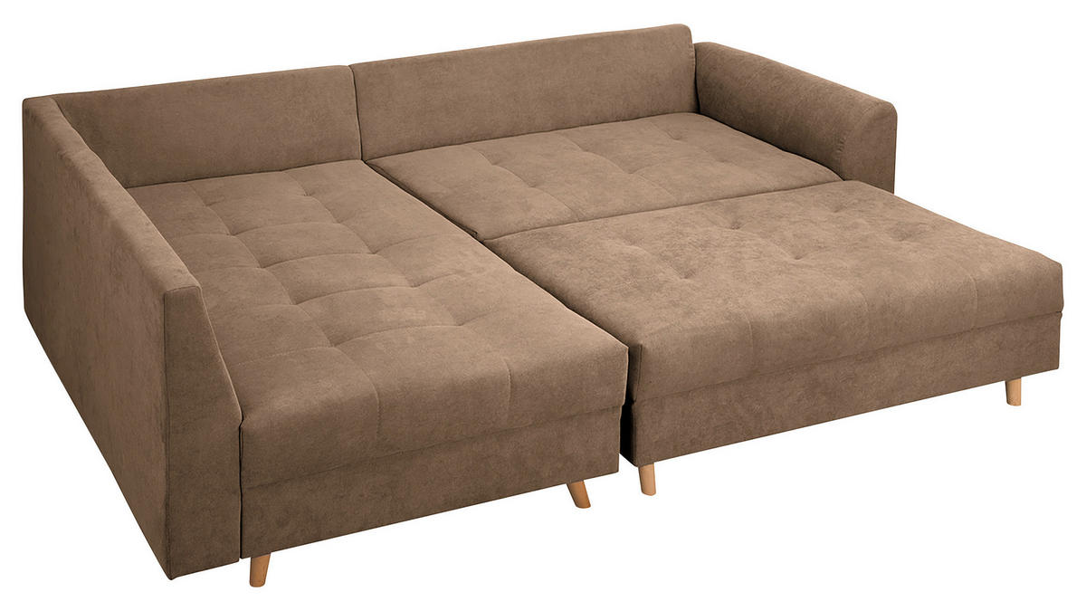 ECKSOFA inkl. Hocker Ariella Beige Mikrofaser  - Beige/Naturfarben, Design, Holz/Textil (161/231cm) - Livetastic