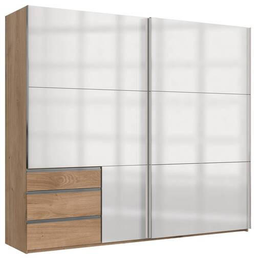 SCHWEBETÜRENSCHRANK 250/216/65 cm 2-türig Eichefarben, Weiß Hochglanz  - Chromfarben/Weiß Hochglanz, MODERN, Holzwerkstoff/Metall (250/216/65cm) - MID.YOU
