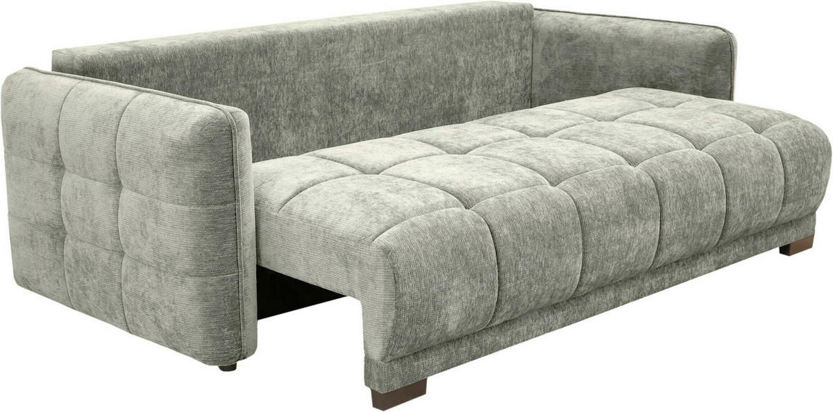 BOXSPRINGSOFA Chenille Grau, Grün  inkl. Zierkissen, Rückenkissen, Bettkasten, Schlaffunktion  - Schwarz/Grau, KONVENTIONELL, Kunststoff/Textil (235/94/103cm) - Novel