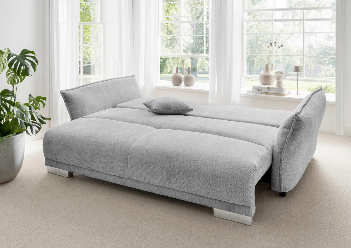 BIGSOFA Mikrofaser Silberfarben  - Chromfarben/Silberfarben, Basics, Kunststoff/Textil (242/71/90/131cm) - Livetastic