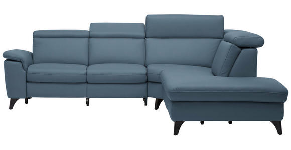 ECKSOFA in Echtleder Blau  - Blau/Schwarz, Design, Leder/Metall (285/239cm) - Cantus