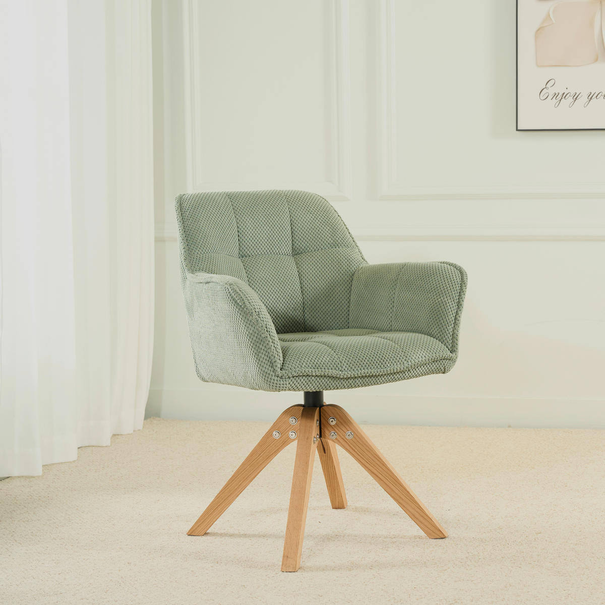 ARMLEHNSTUHL Webstoff  - Eichefarben/Grün, Basics, Holz/Textil (61/85/63cm) - MID.YOU