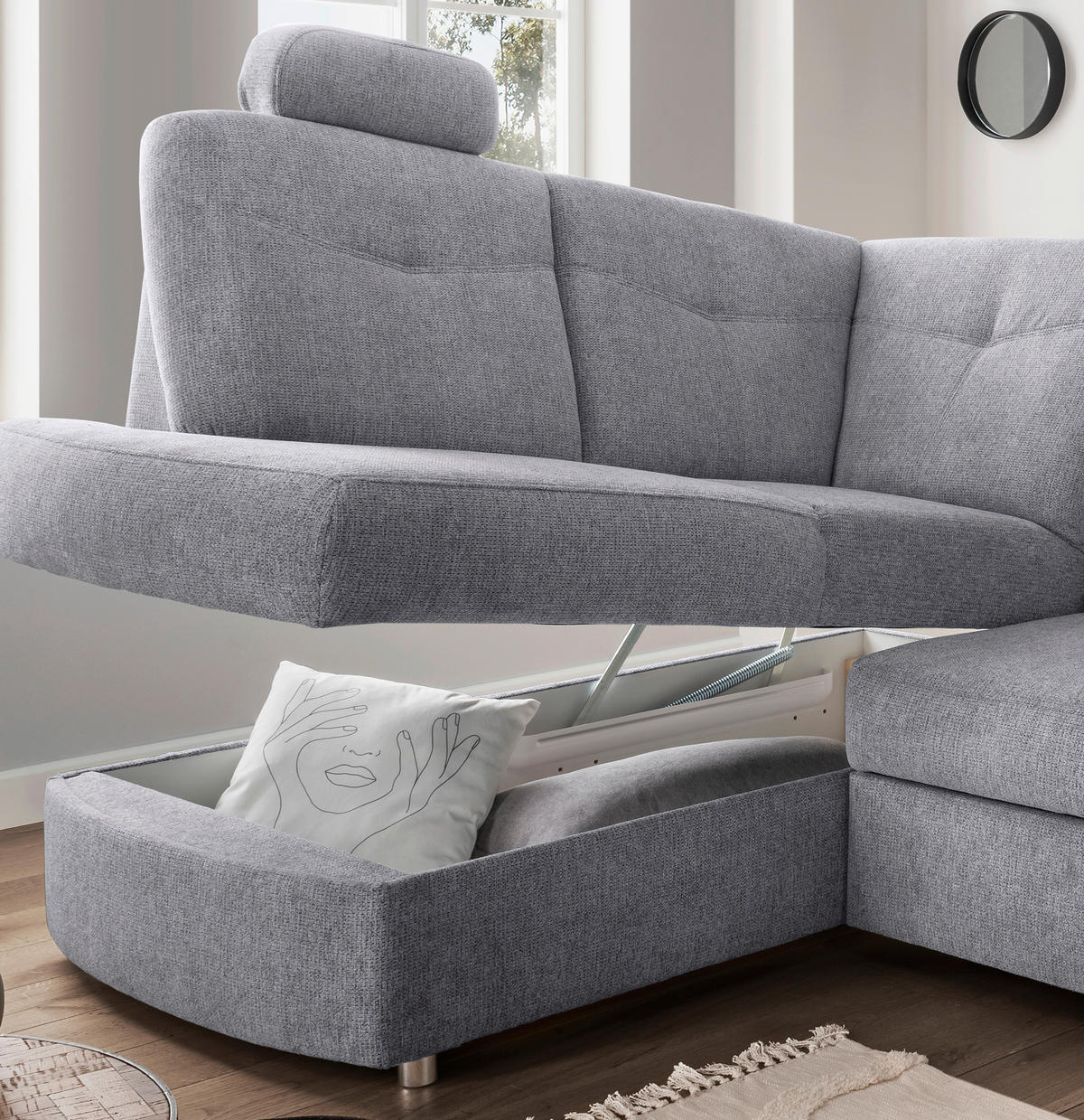 ECKSCHLAFSOFA in Chenille Silberfarben  - Chromfarben/Silberfarben, MODERN, Kunststoff/Textil (180/264cm) - Livetastic