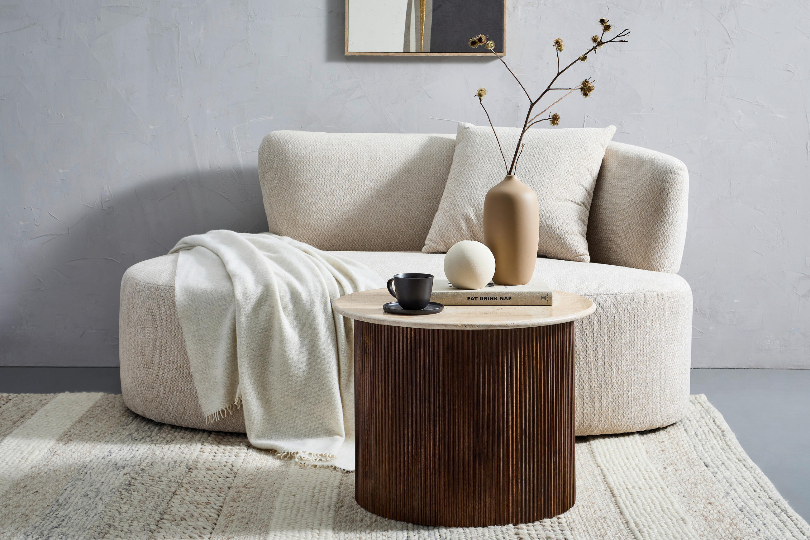 COUCHTISCH Mangoholz vollmassiv rund Dunkelbraun, Beige  - Dunkelbraun/Beige, Design, Holz/Stein (60/45/60cm) - Livetastic