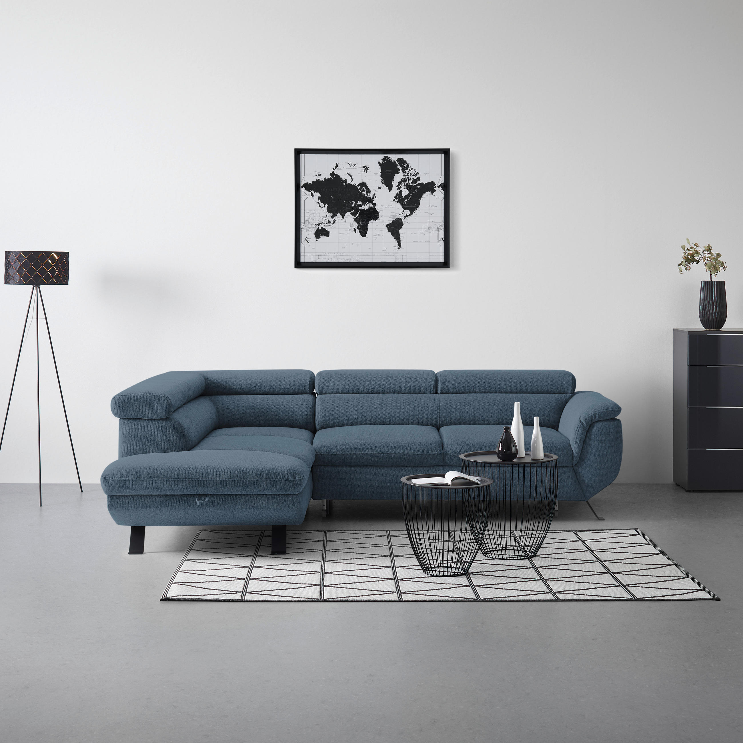 HÖRNSOFFA i vävt tyg kunglig blå  - kunglig blå/svart, Modern, metall/textil (198/257cm) - MID.YOU