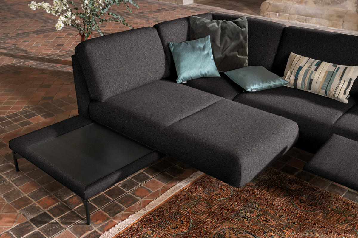 ECKSOFA in Flachgewebe, Struktur Graubraun  230/254 cm  - Anthrazit/Graubraun, Design, Textil/Metall (230/254cm) - Johann Jakob
