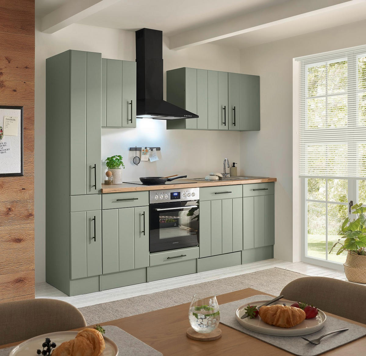 KÜCHENLEERBLOCK 250 cm   in Wildeiche, Schilfgrün  - Schilfgrün/Wildeiche, Trend, Holzwerkstoff/Metall (250cm) - Respekta