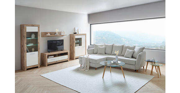 WOHNWAND in Weiß, Eichefarben 325/197/45 cm - Eichefarben/Silberfarben, Design, Glas/Holzwerkstoff (325/197/45cm) - Carryhome