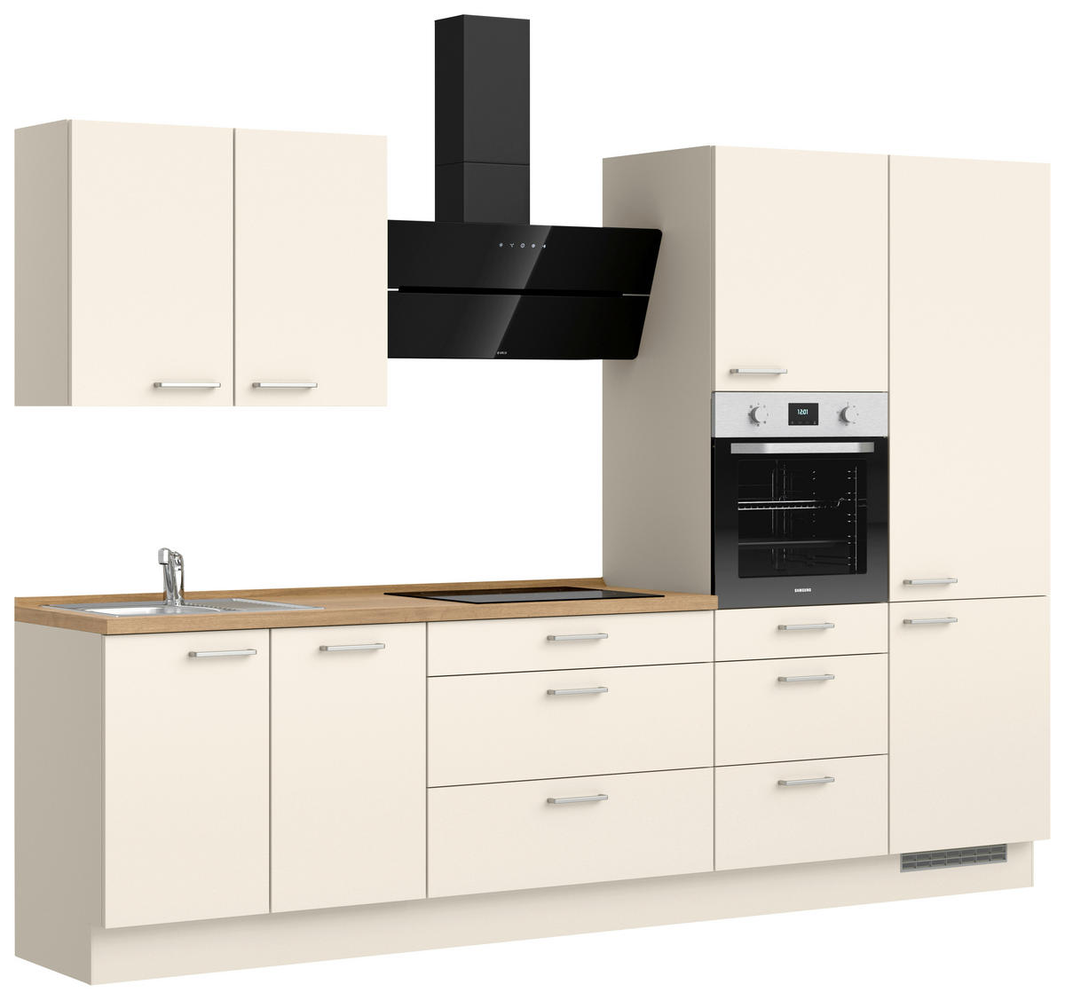 KÜCHENLEERBLOCK 300 cm   in Eichefarben, Magnolie  - Edelstahlfarben/Eichefarben, MODERN, Holzwerkstoff/Metall (300cm) - Nobilia