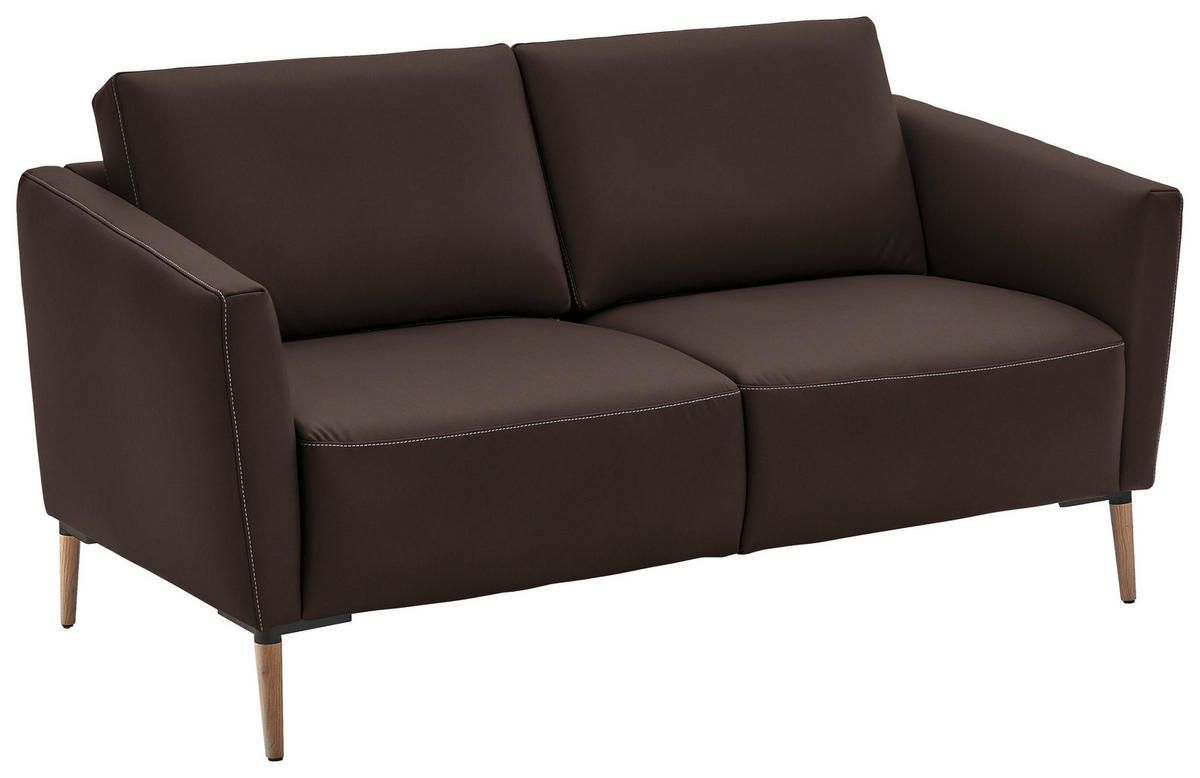 2-SITZER-SOFA  in Echtleder Dunkelbraun   - Eichefarben/Dunkelbraun, Natur, Leder/Holz (182/86/87cm) - Valnatura