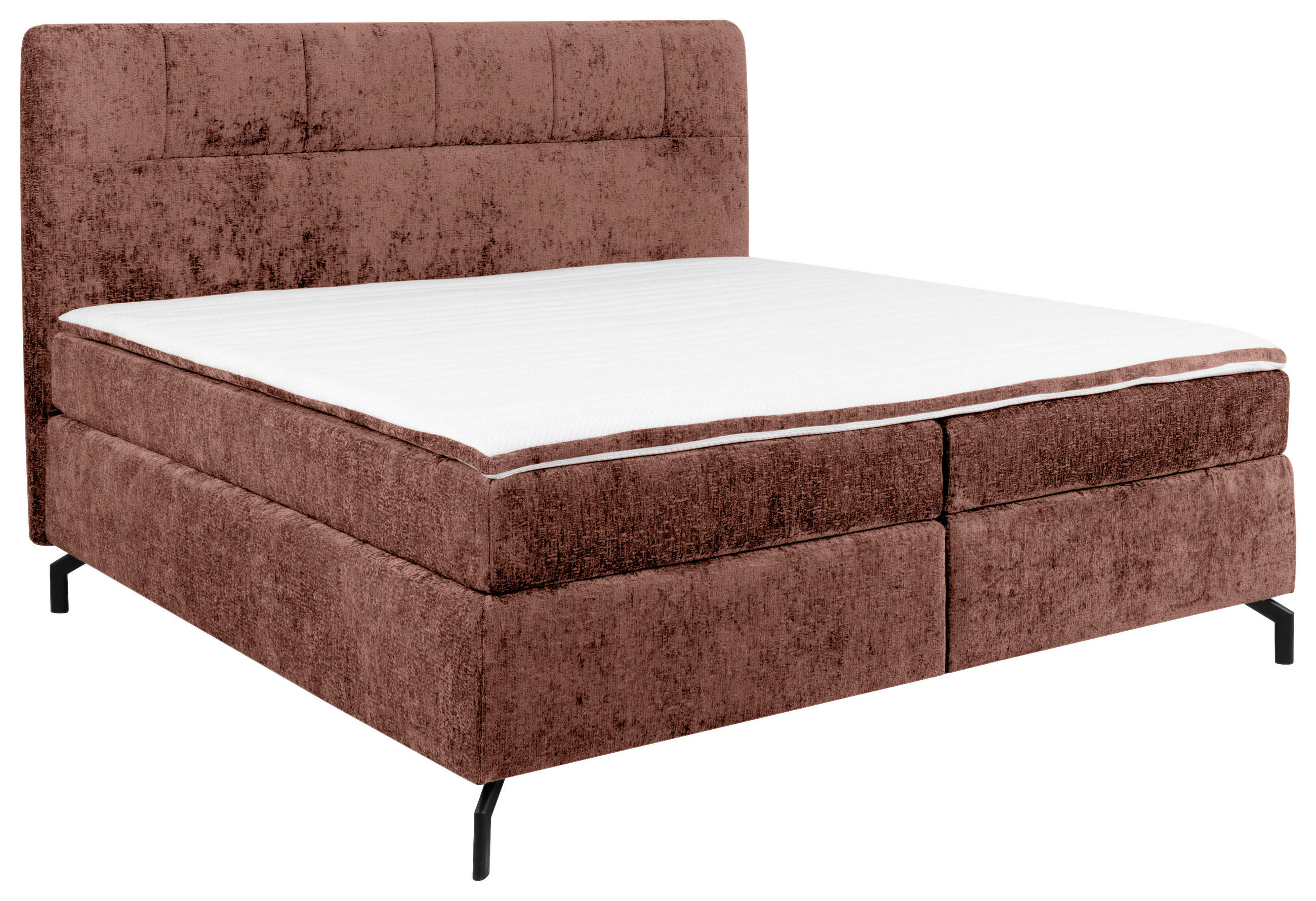 BOXSPRINGBETT 160/200 cm,  in Rotbraun, Topper, H2 + H2 = mittel  - Rotbraun/Schwarz, Design, Textil/Metall (160/200cm) - Esposa