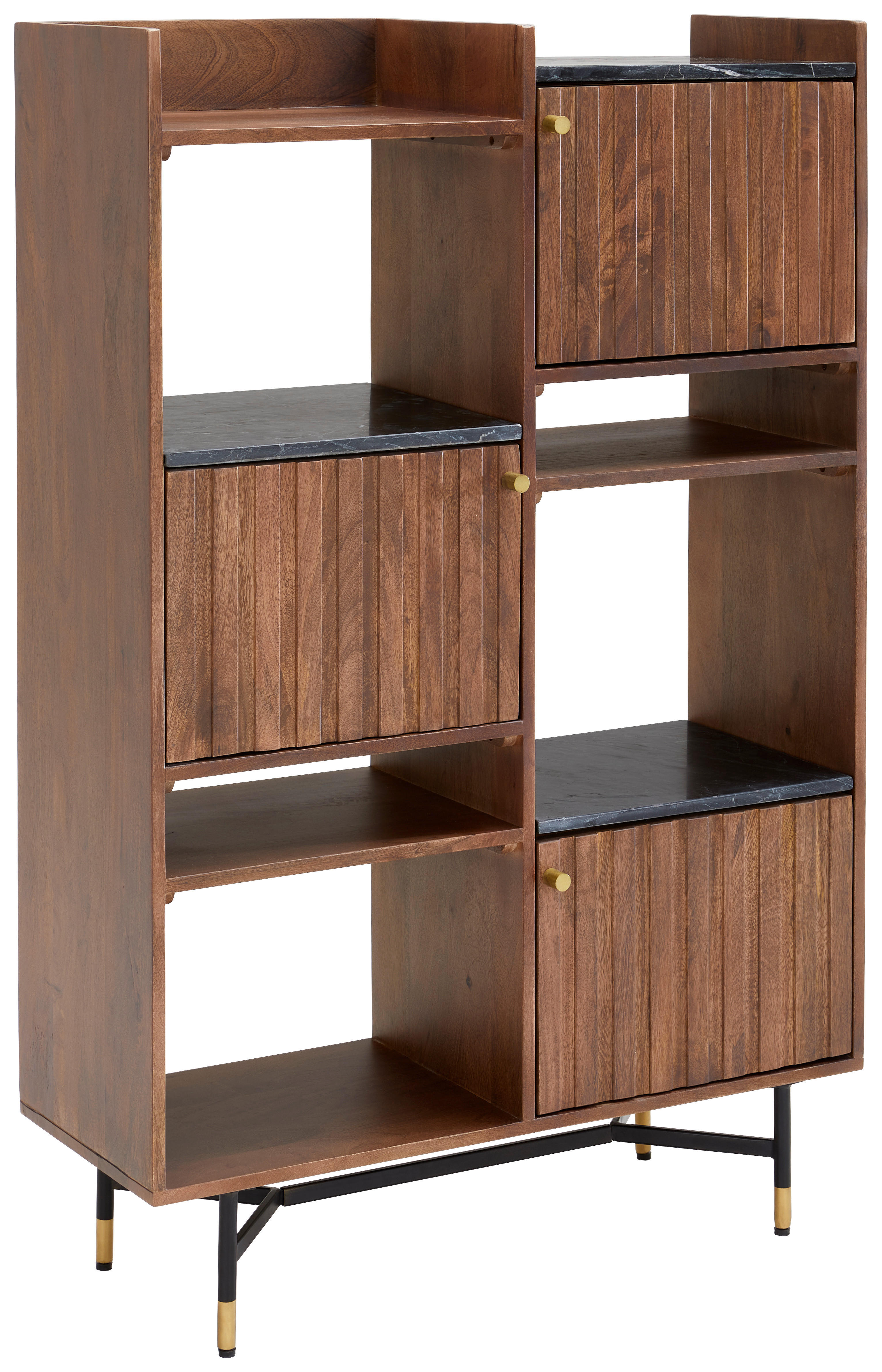 REGAL Mangoholz massiv Schwarz, Messingfarben, Walnussfarben  - Messingfarben/Walnussfarben, LIFESTYLE, Holz/Stein (88/136/35cm) - MID.YOU