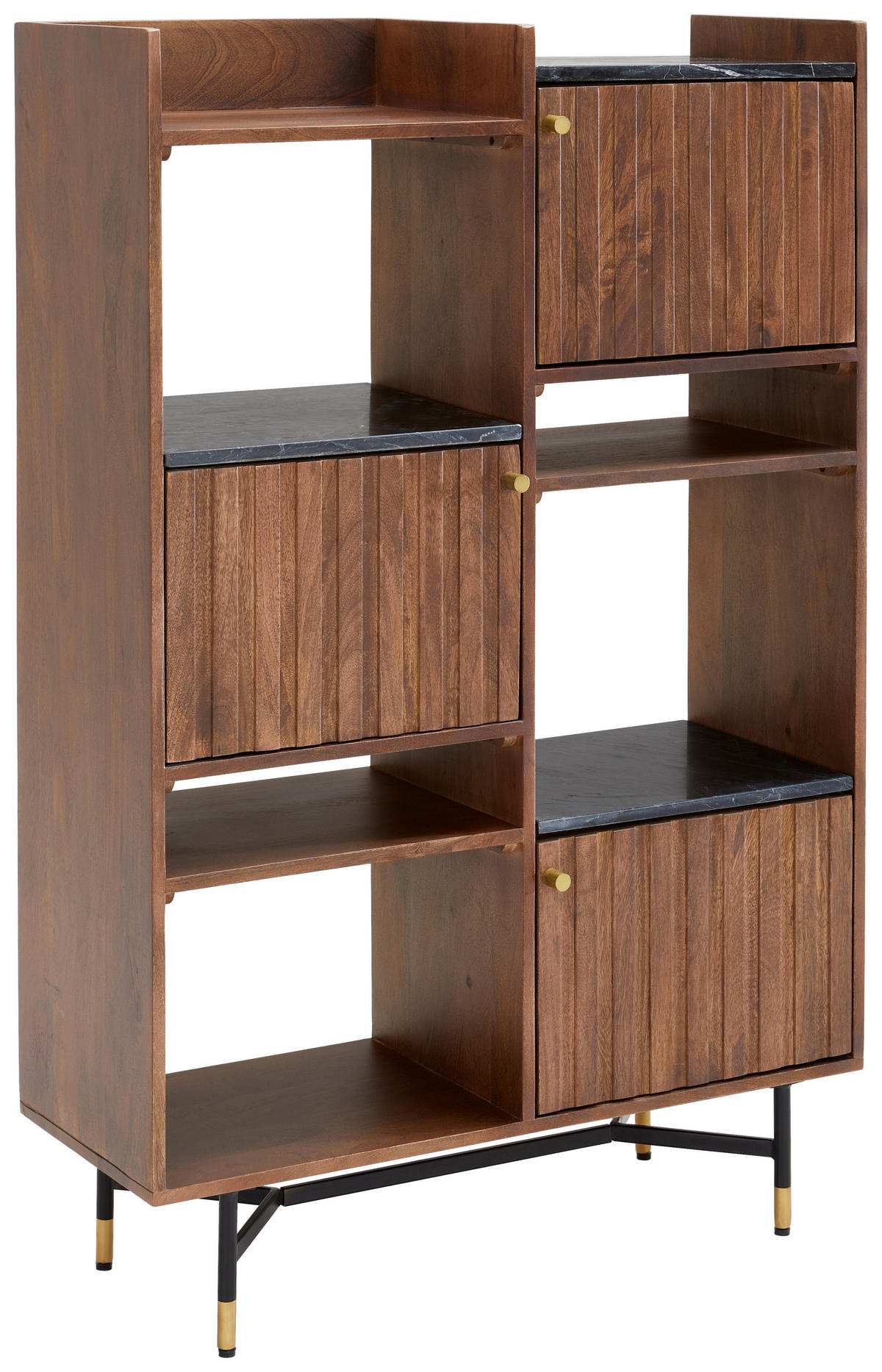 REGÁL, mosadzná, farba vlašského orecha, čierna, mosadz, mangové drevo, 88/136/35 cm - čierna/farba vlašského orecha, Lifestyle, kov/drevo (88/136/35cm) - MID.YOU
