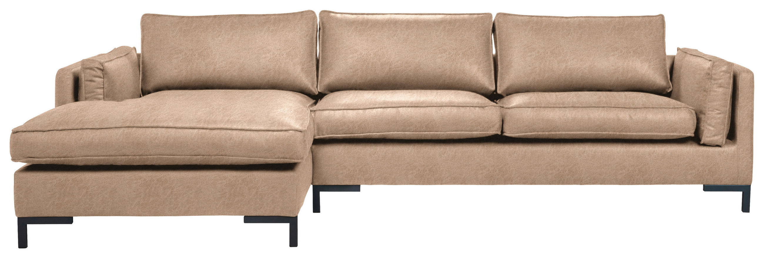 ECKSOFA in Lederlook Hellbraun  - Hellbraun/Schwarz, Design, Textil/Metall (160/295cm) - Livetastic