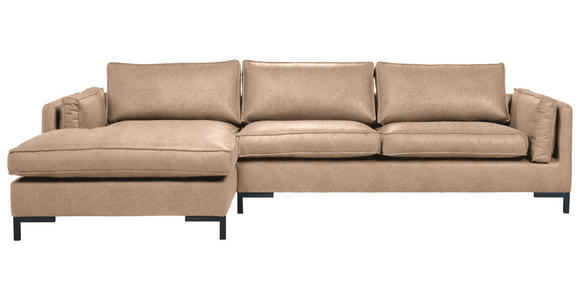 ECKSOFA in Lederlook Hellbraun  - Hellbraun/Schwarz, Design, Textil/Metall (160/295cm) - Hom`in