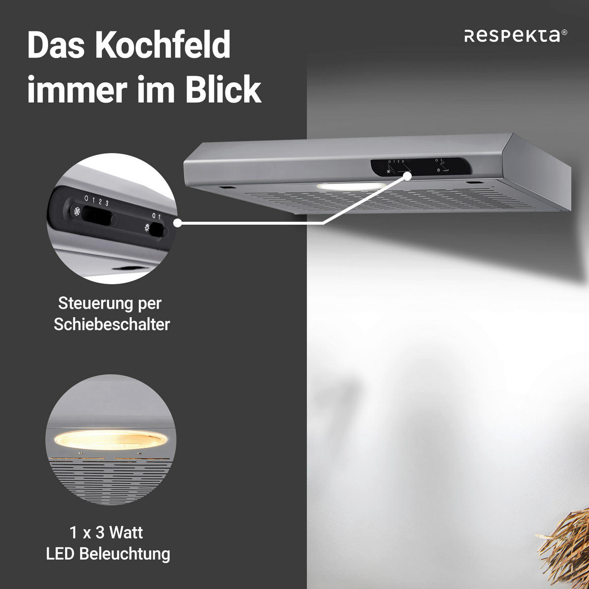 DUNSTABZUGSHAUBE DH540IXL  - Edelstahlfarben, Trend, Metall (50/7,6/47cm) - Respekta