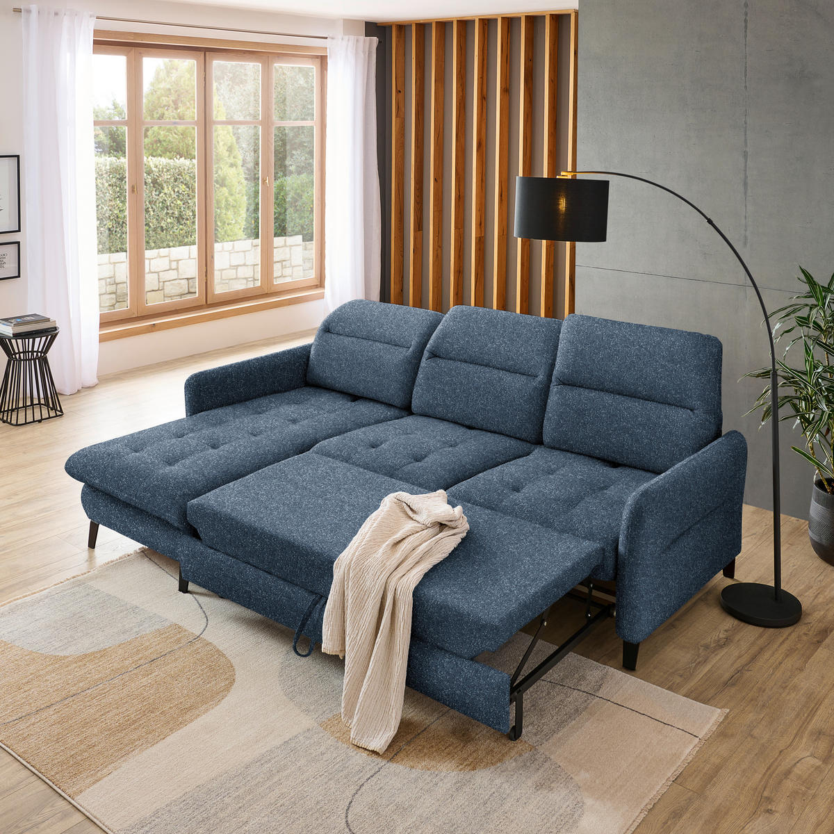ECKSOFA Blau Plüsch  - Blau/Schwarz, KONVENTIONELL, Textil/Metall (190/254cm) - Livetastic