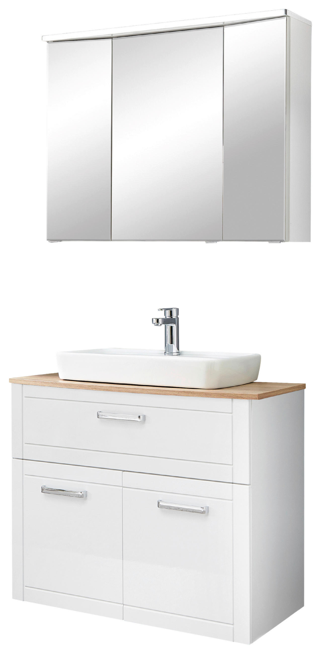 BADEZIMMER 4-teilig  in 90 cm  - Chromfarben/Eichefarben, MODERN, Glas/Keramik (90cm) - Sadena
