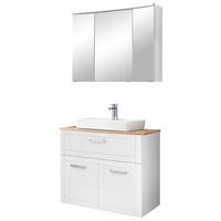 BADEZIMMER 4-teilig  in 90 cm  - Chromfarben/Eichefarben, MODERN, Glas/Keramik (90cm) - Sadena