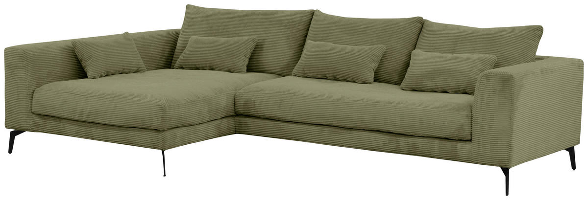 ECKSOFA in Cord Olivgrün  - Schwarz/Olivgrün, Design, Textil/Metall (172/313cm) - Livetastic