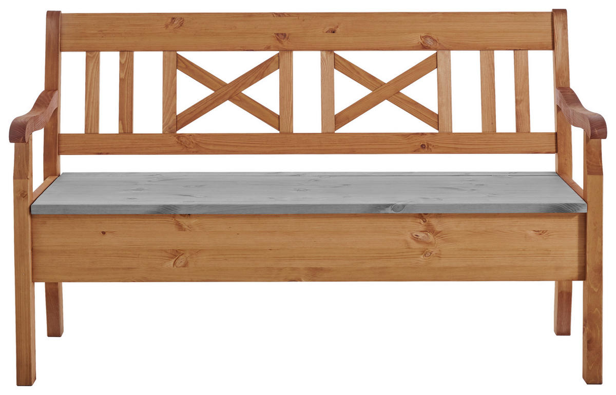 SITZBANK 148/93/58 cm Grau, Laugenfarbig Kiefer massiv  - Laugenfarbig/Grau, ROMANTIK / LANDHAUS, Holz (148/93/58cm) - Boxxx