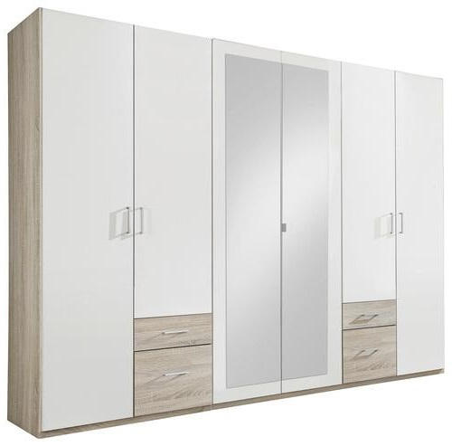 DREHTÜRENSCHRANK 6-türig Weiß, Eichefarben - Eichefarben/Silberfarben, Design, Glas/Holzwerkstoff (270/210/58cm) - MID.YOU