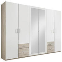 DREHTÜRENSCHRANK 270/210/58 cm 6-türig Weiß, Eichefarben  - Eichefarben/Silberfarben, Design, Glas/Holzwerkstoff (270/210/58cm) - MID.YOU