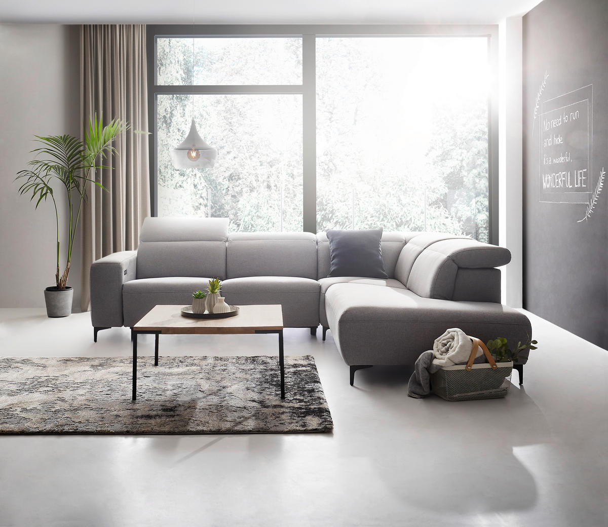 KUTNA GARNITURA tekstil  tamno siva   - tamno siva/boje kroma, Design, tekstil/metal (290/238cm) - Pure Home Lifestyle