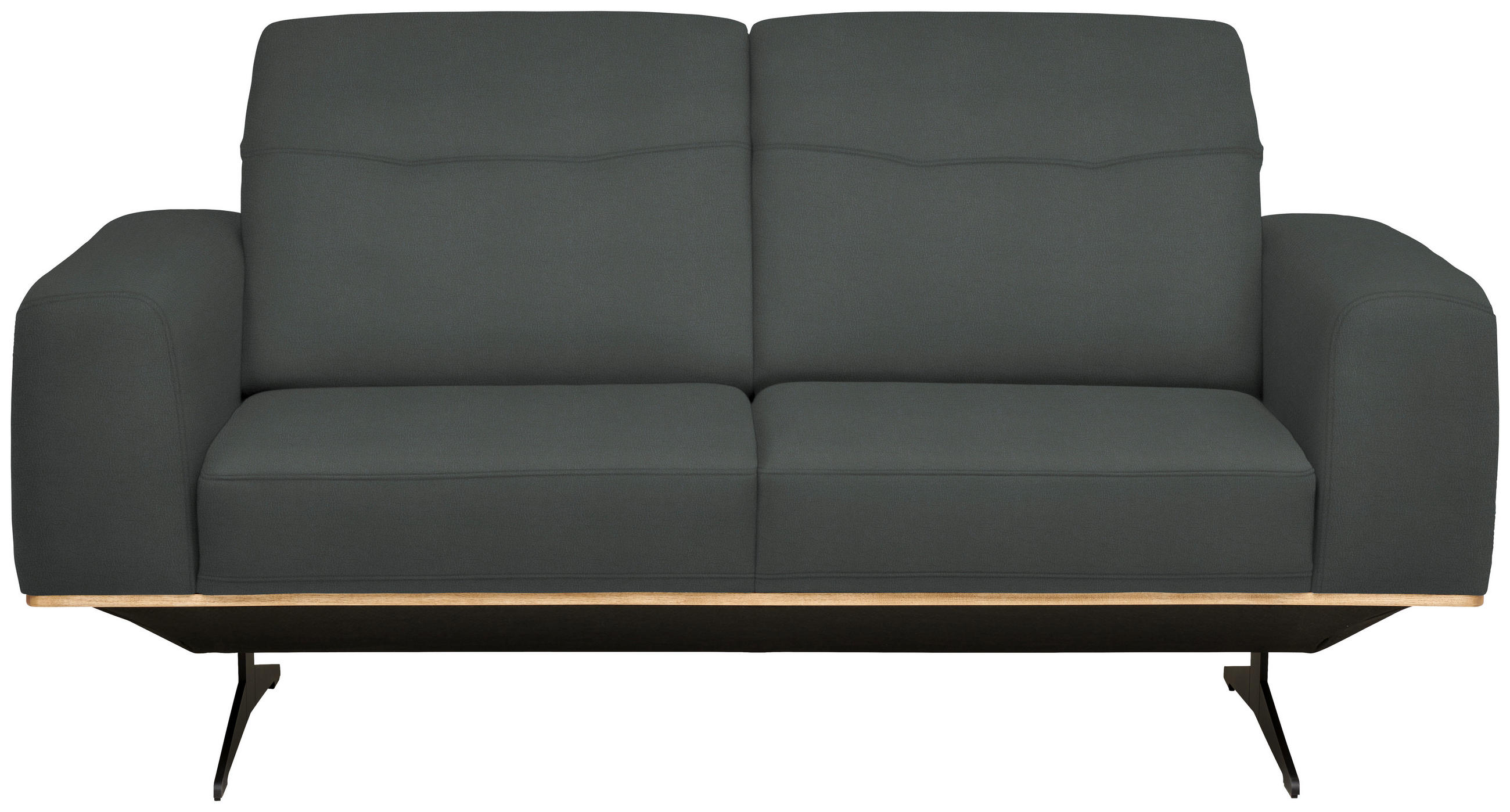 3-SITZER-SOFA in Echtleder Grau  - Schwarz/Grau, Design, Leder/Holz (205/76-97/102cm) - Novel