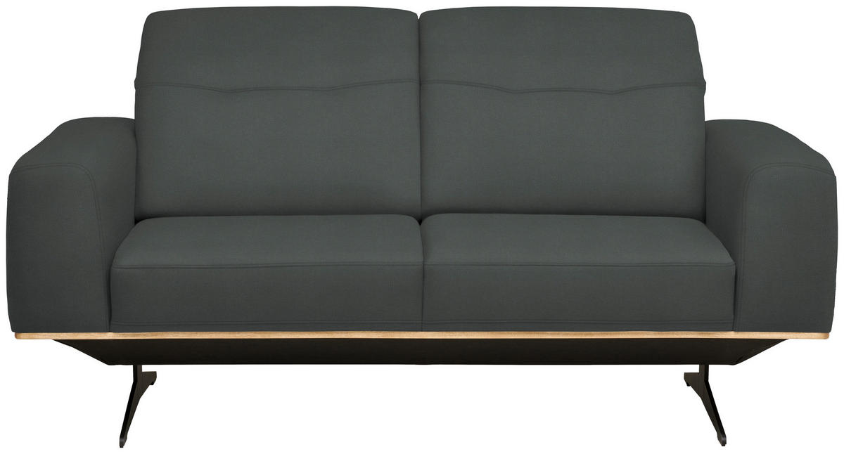 3-SITZER-SOFA in Echtleder Grau  - Schwarz/Grau, Design, Leder/Holz (205/76-97/102cm) - Novel