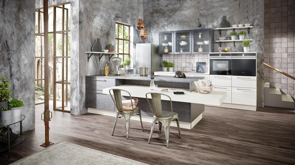 EINBAUKÜCHE DK102  - Birkefarben/Grau, Design, Holzwerkstoff - Dieter Knoll