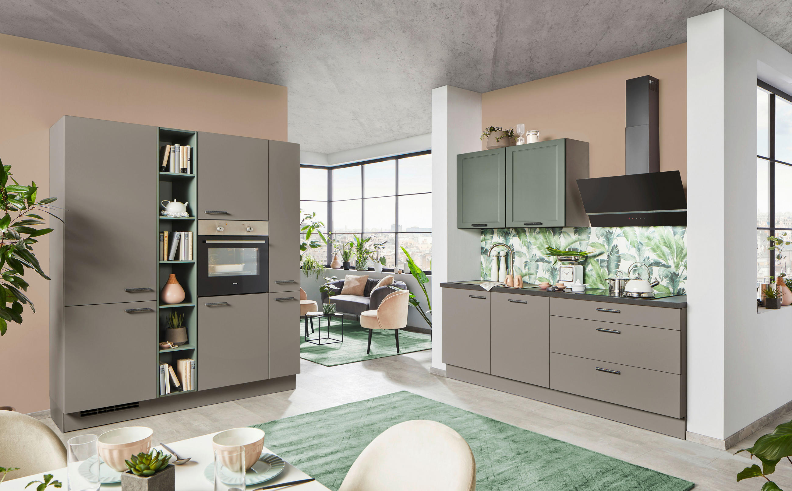 ECKKÜCHE 180/220 cm  in Grau, Grün, Taupe  - Taupe/Grau, Design, Holzwerkstoff (180/220cm) - Celina