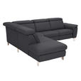 ECKSOFA in Echtleder Schwarz  - Alufarben/Schwarz, Design, Leder/Metall (242/271cm) - Cantus