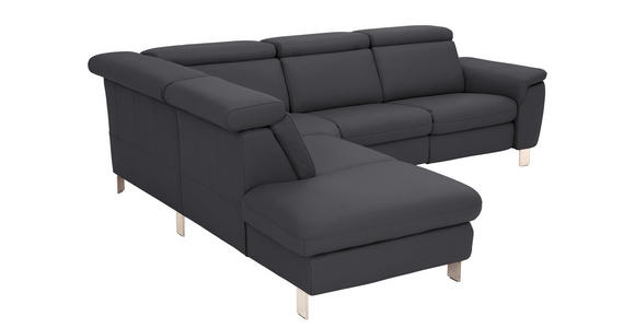 ECKSOFA in Echtleder Schwarz  - Alufarben/Schwarz, Design, Leder/Metall (242/271cm) - Cantus