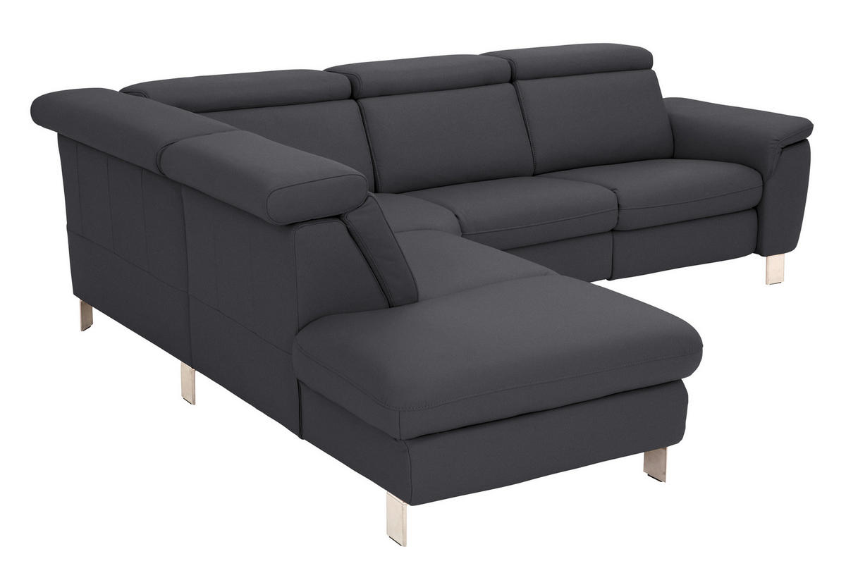 ECKSOFA in Echtleder Schwarz  - Alufarben/Schwarz, Design, Leder/Metall (239/271cm) - Cantus