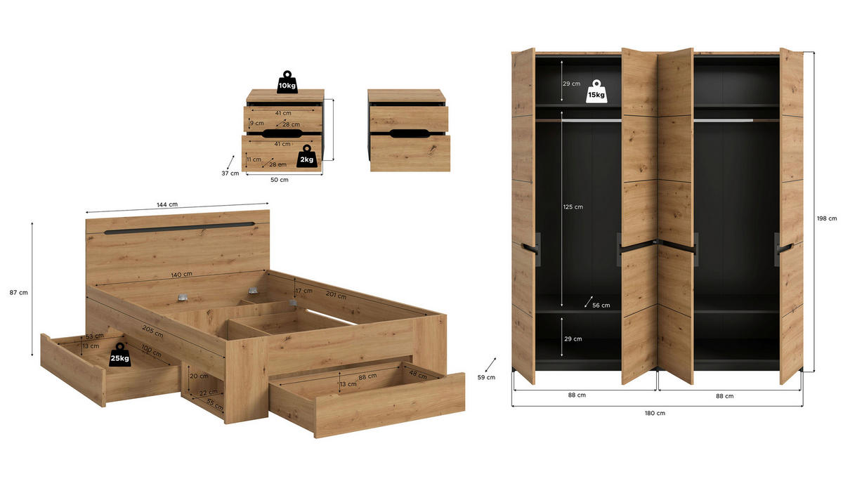 SCHLAFZIMMER Grau, Eiche Artisan  - Eiche Artisan/Grau, MODERN, Holzwerkstoff - MID.YOU