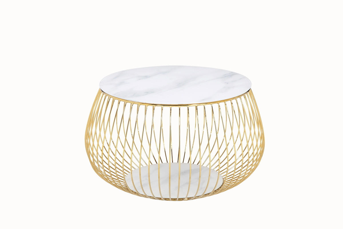 COUCHTISCH Kristallglas 72/72/42 cm rund Goldfarben, Weiß  - Goldfarben/Weiß, Design, Glas/Metall (72/72/42cm) - Livetastic