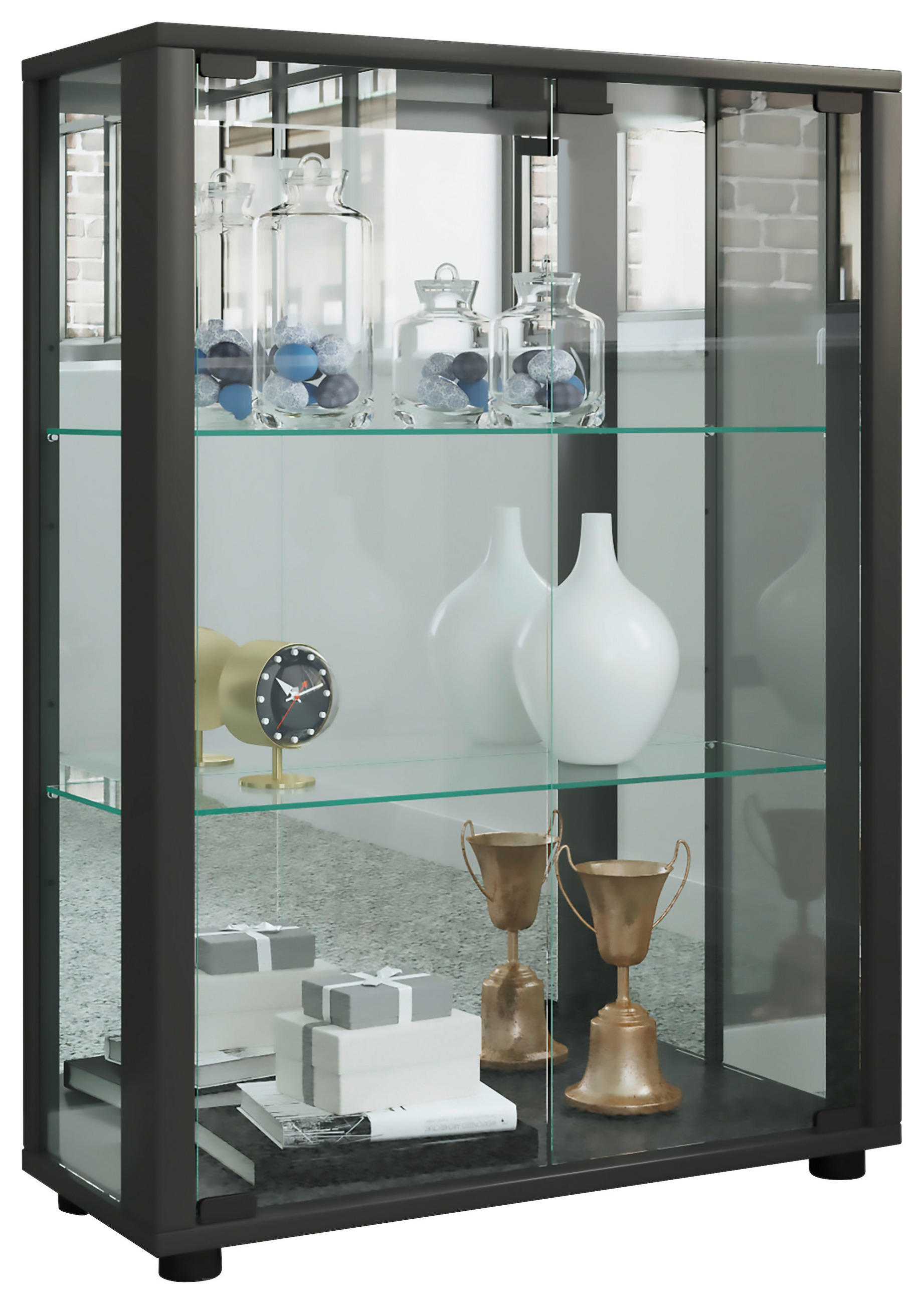 VITRINE  in Schwarz  - Schwarz, MODERN, Glas/Holzwerkstoff (60/80/25cm) - MID.YOU
