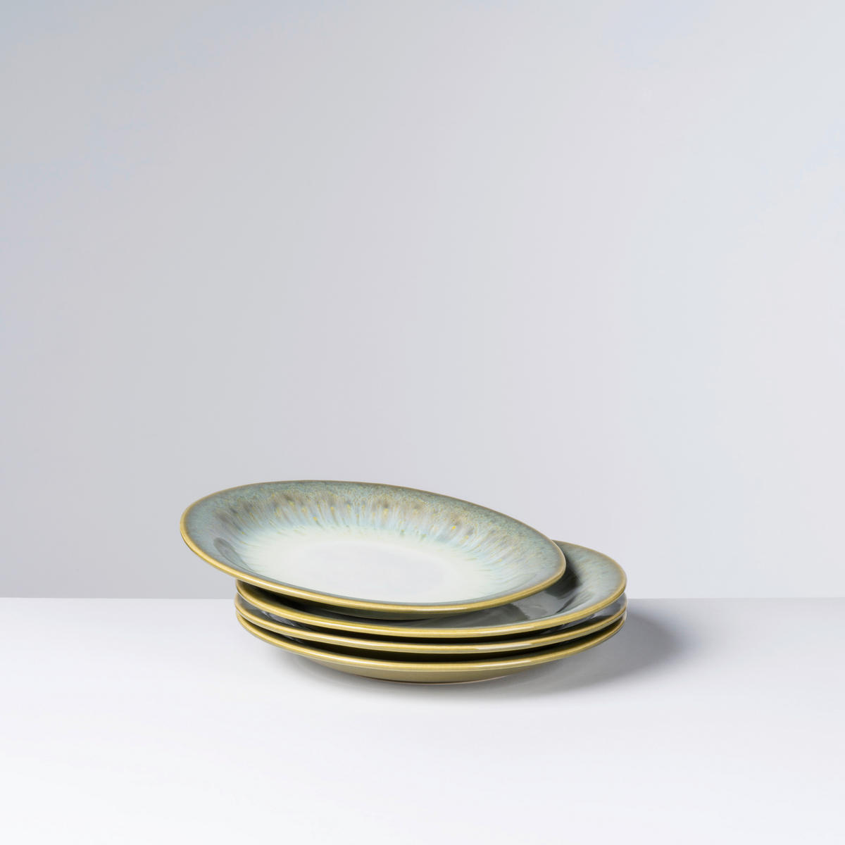 DESSERTTELLERSET Grün 4-teilig FLUSSUFER  - Grün, Basics, Keramik (22/2,5cm) - Gipfelstück