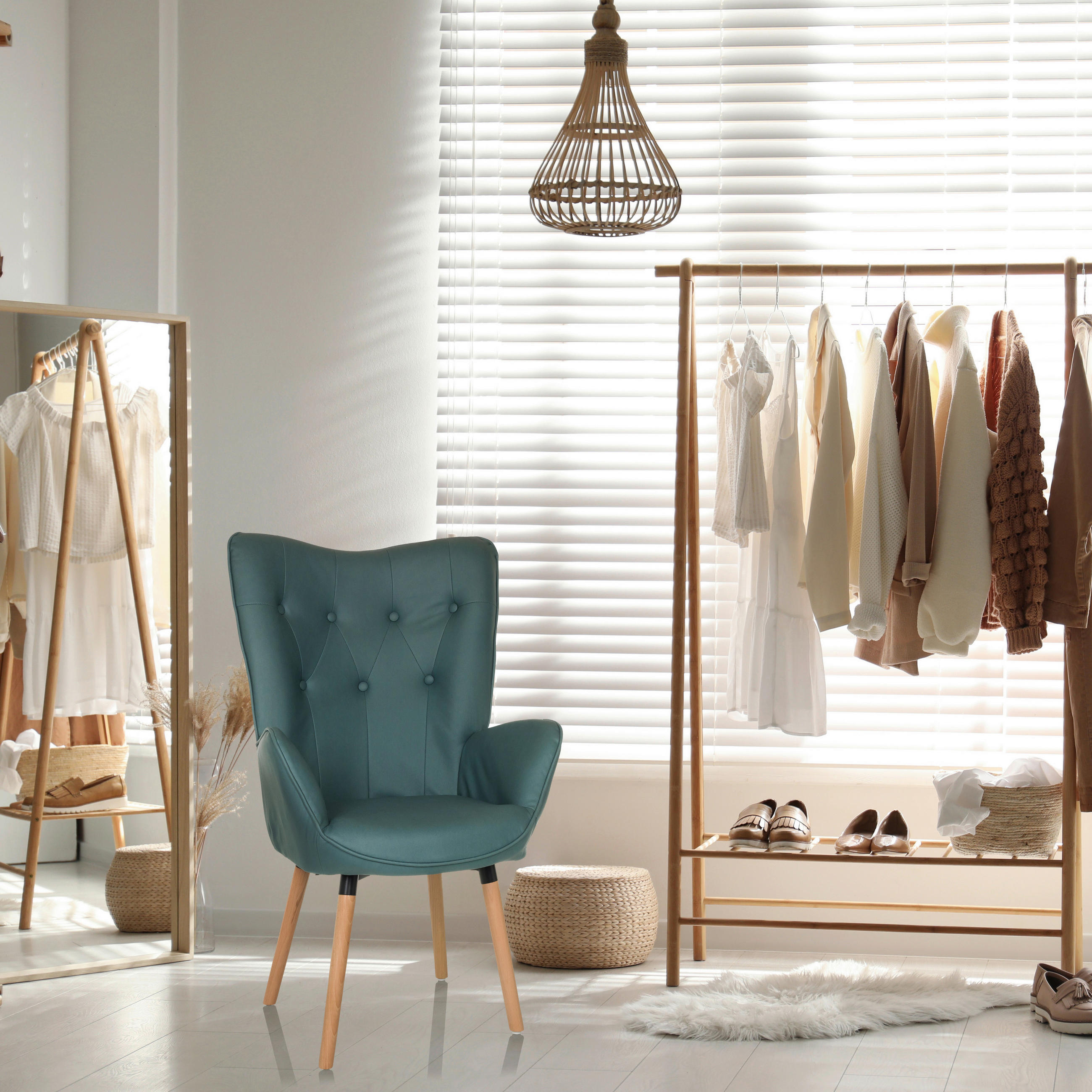 OHRENSESSEL in Velours Mintgrün  - Buchefarben/Mintgrün, MODERN, Holz/Textil (70/106/75cm) - MID.YOU