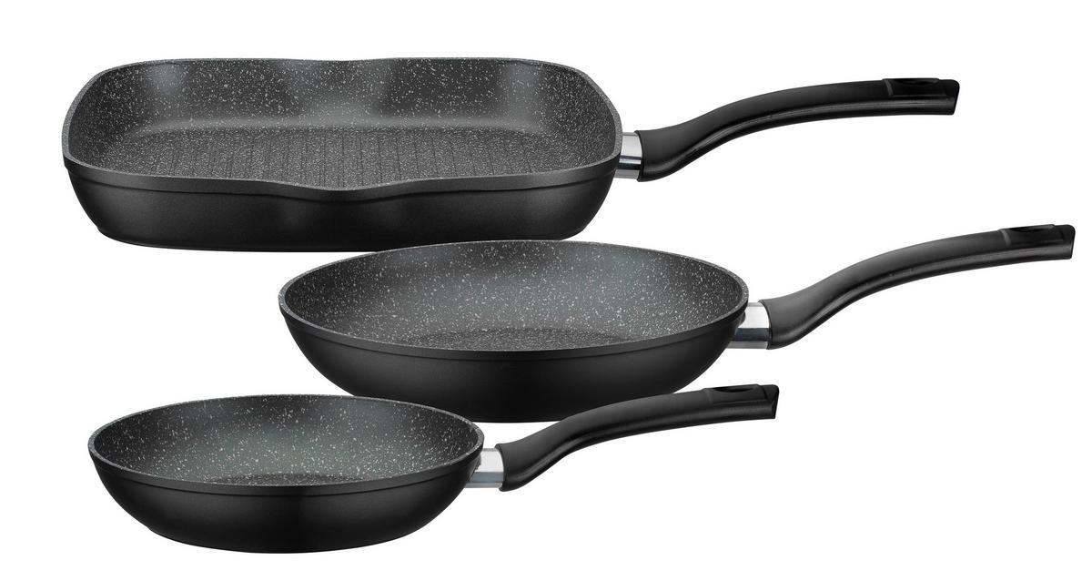 PFANNENSET Gourmet Granit Aluminium 3-teilig  - Schwarz, Basics, Metall - GSW